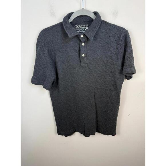 Faherty Cloud Cotton Polo Shirt Mens Medium Gray Peru Soft Pima Modal Crinkle - Picture 1 of 5